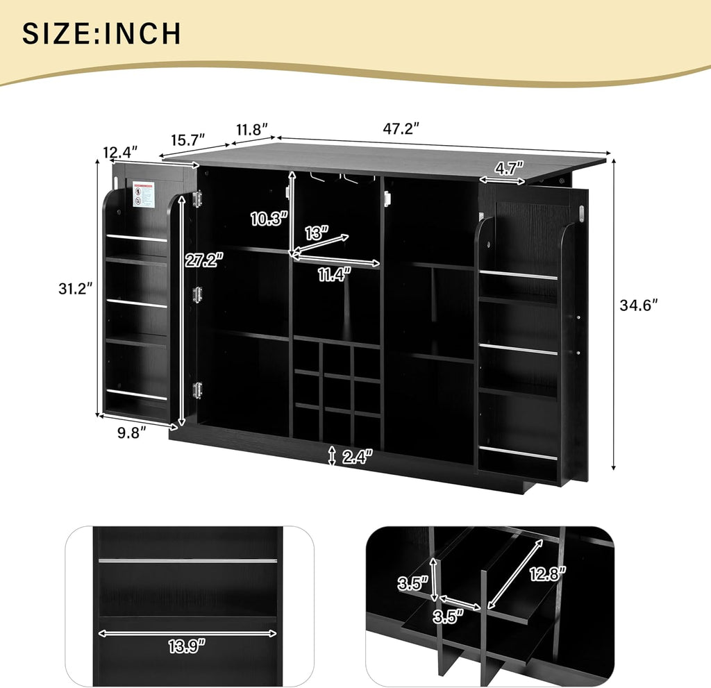 Folding Top Wine Rack Coffee Bar Sideboard