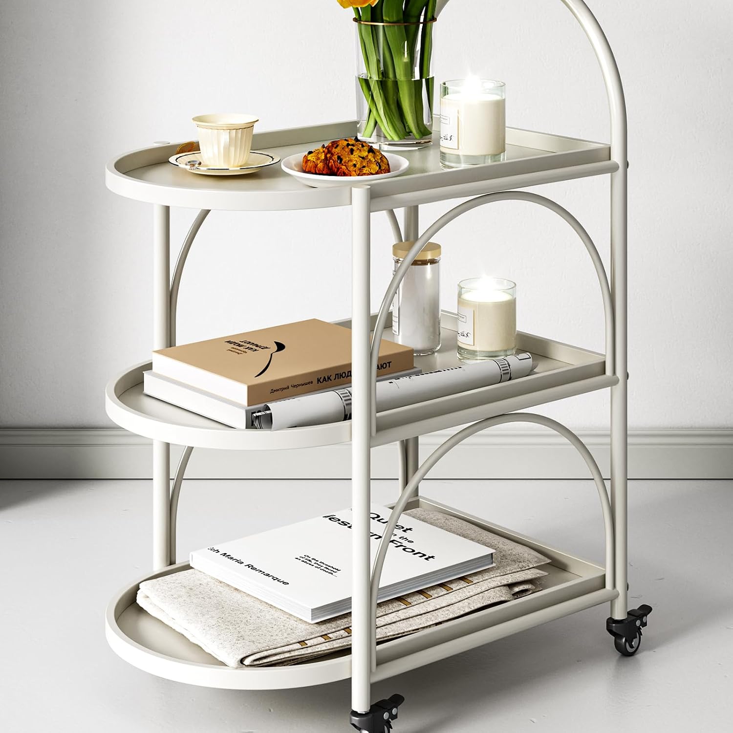 White Rolling Metal Bar Cart