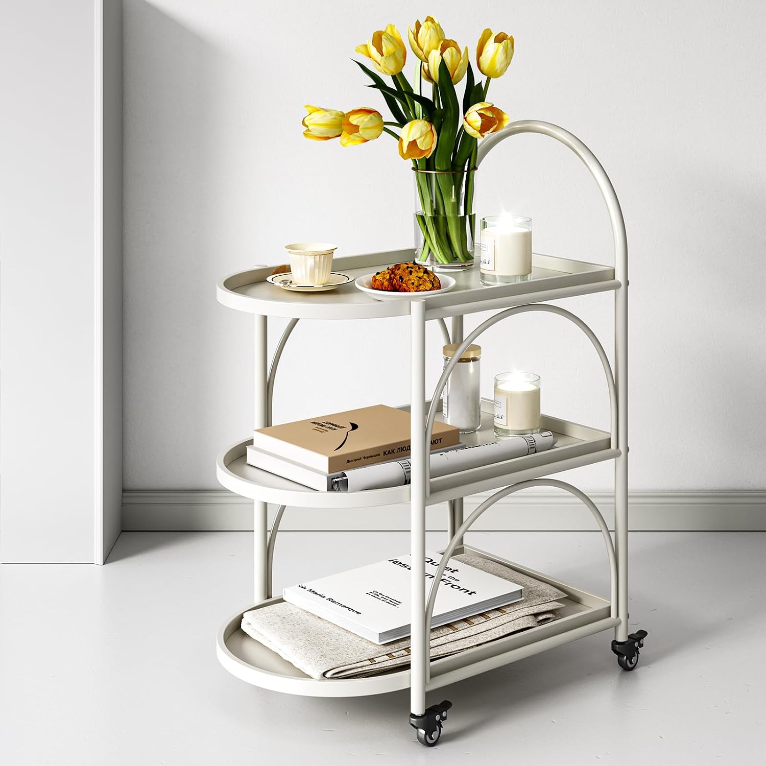 White Rolling Metal Bar Cart