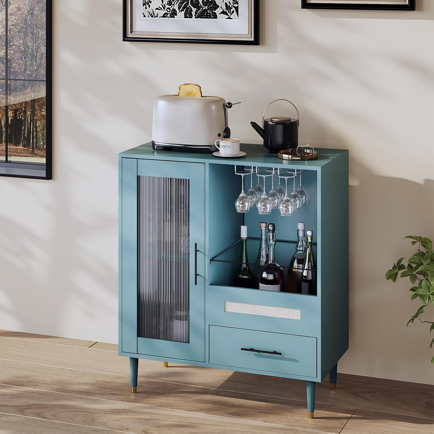 Modern Glass Door Wine & Coffee Bar Sideboard
