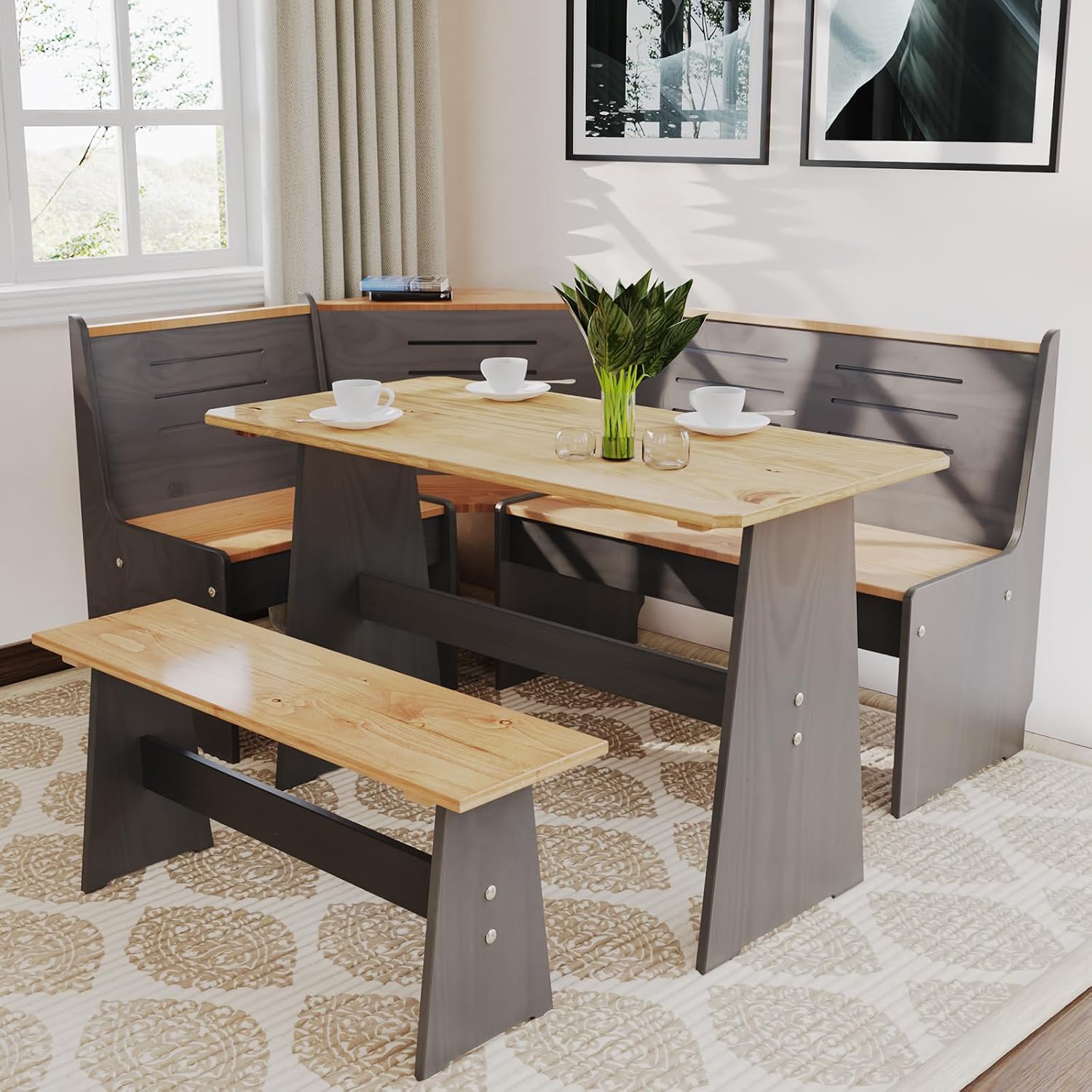 Black L-Shaped Breakfast Nook Set