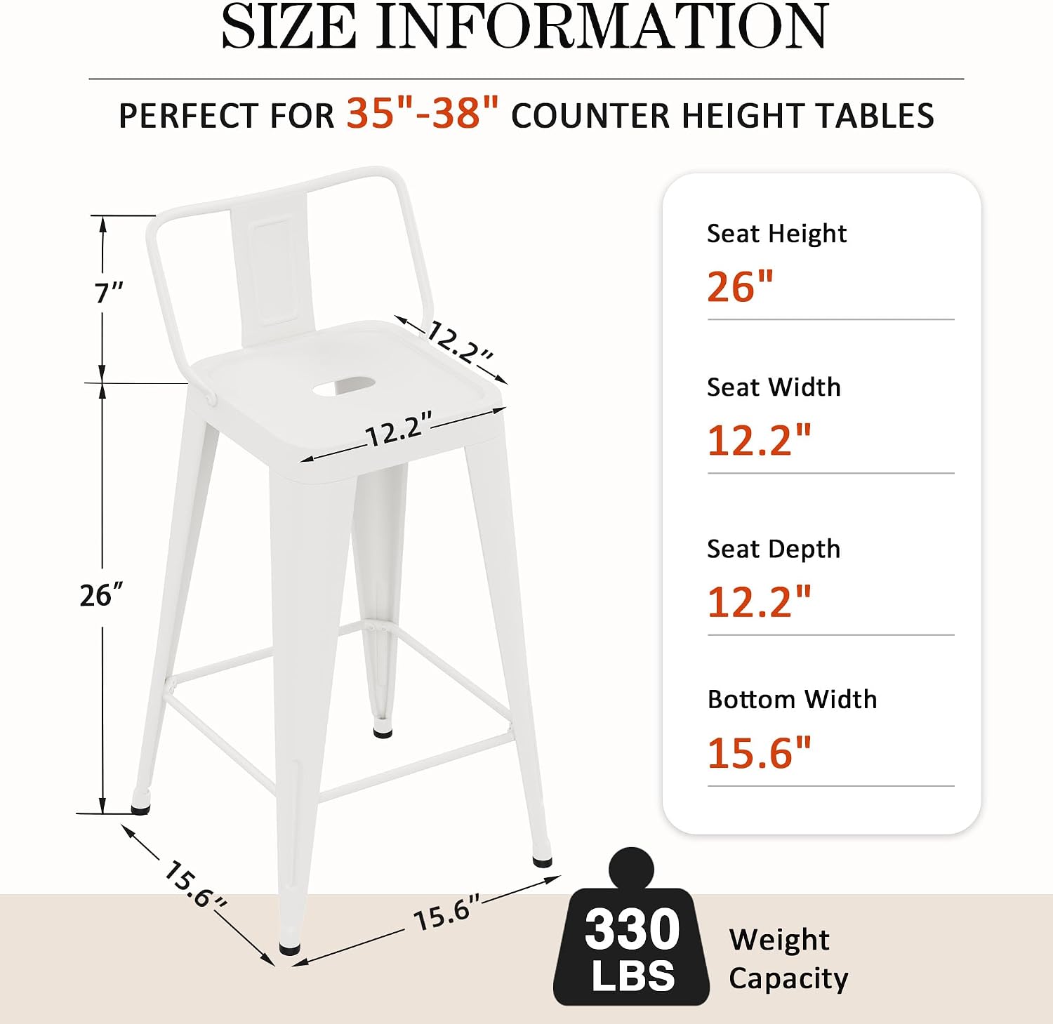 26" White Metal Bar Stools Set 4