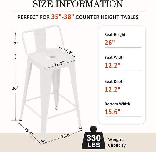 26" White Metal Bar Stools Set 4