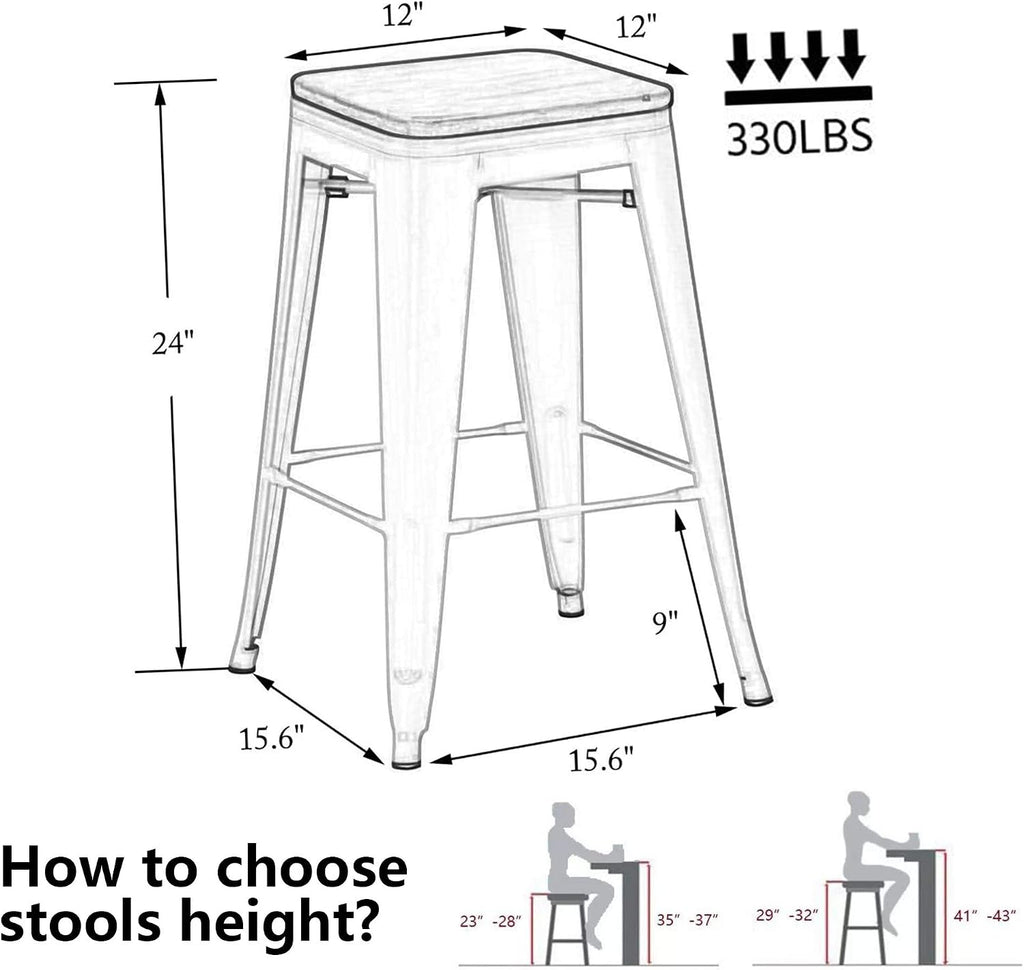 24" Black Wood Seat Bar Stools Set 4