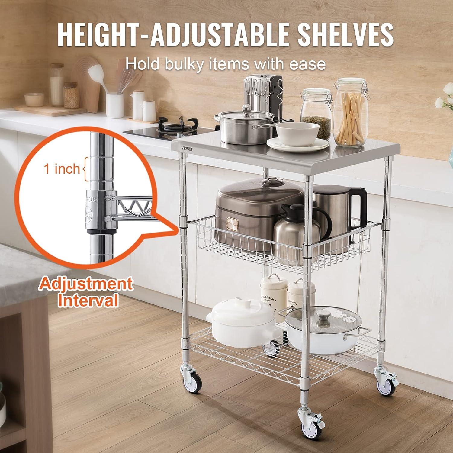 3-Tier Steel Rolling Utility Cart