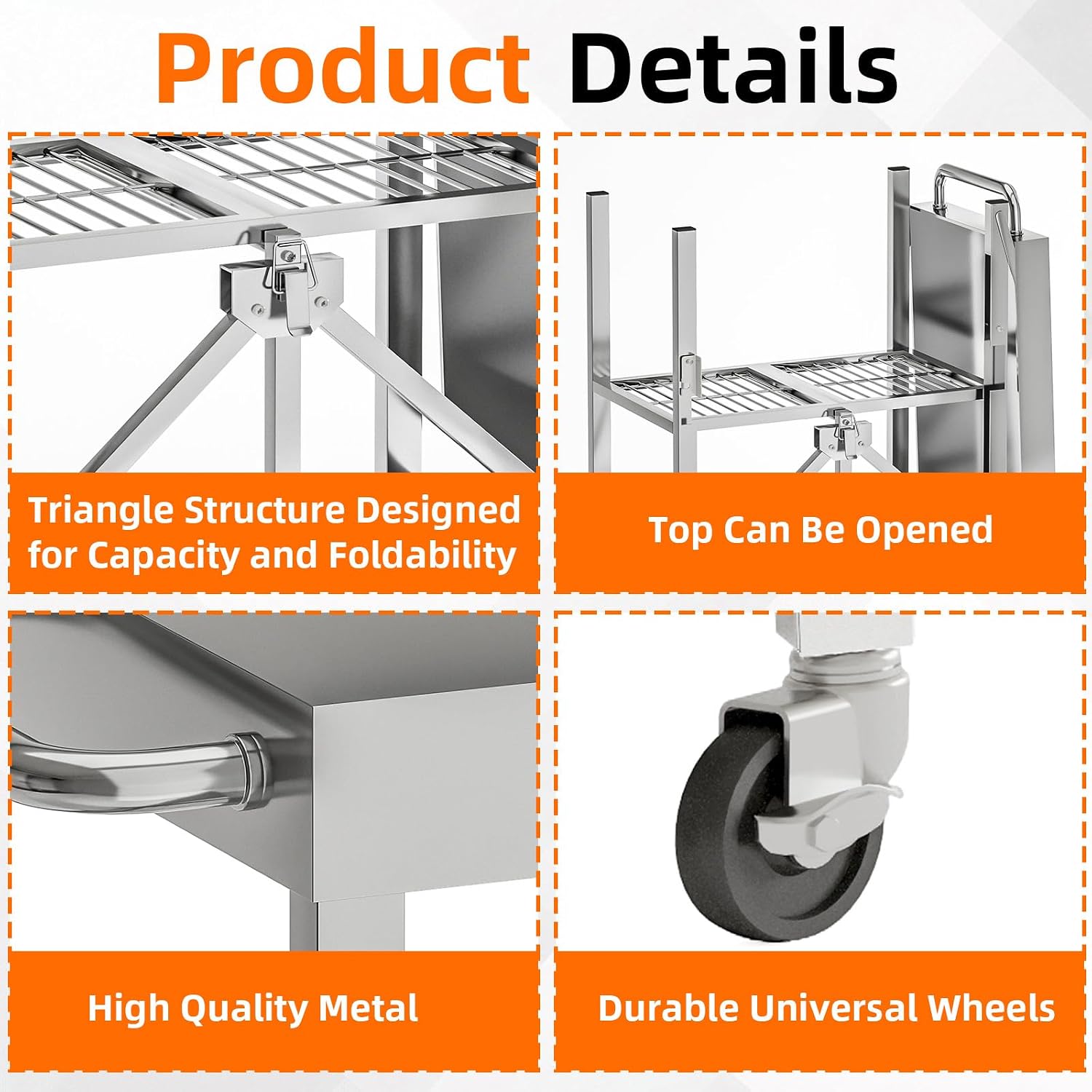 3-Tier Folding Outdoor Grill Cart