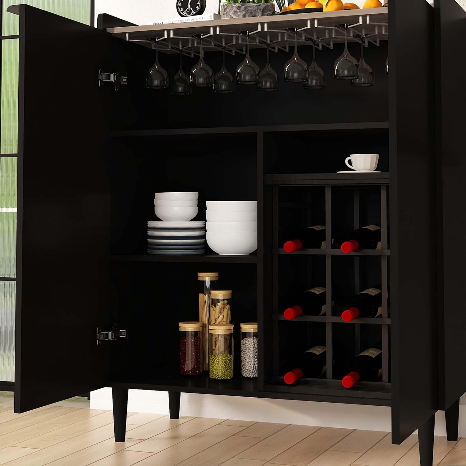 Industrial Black Wine Bar Storage Cabinet
