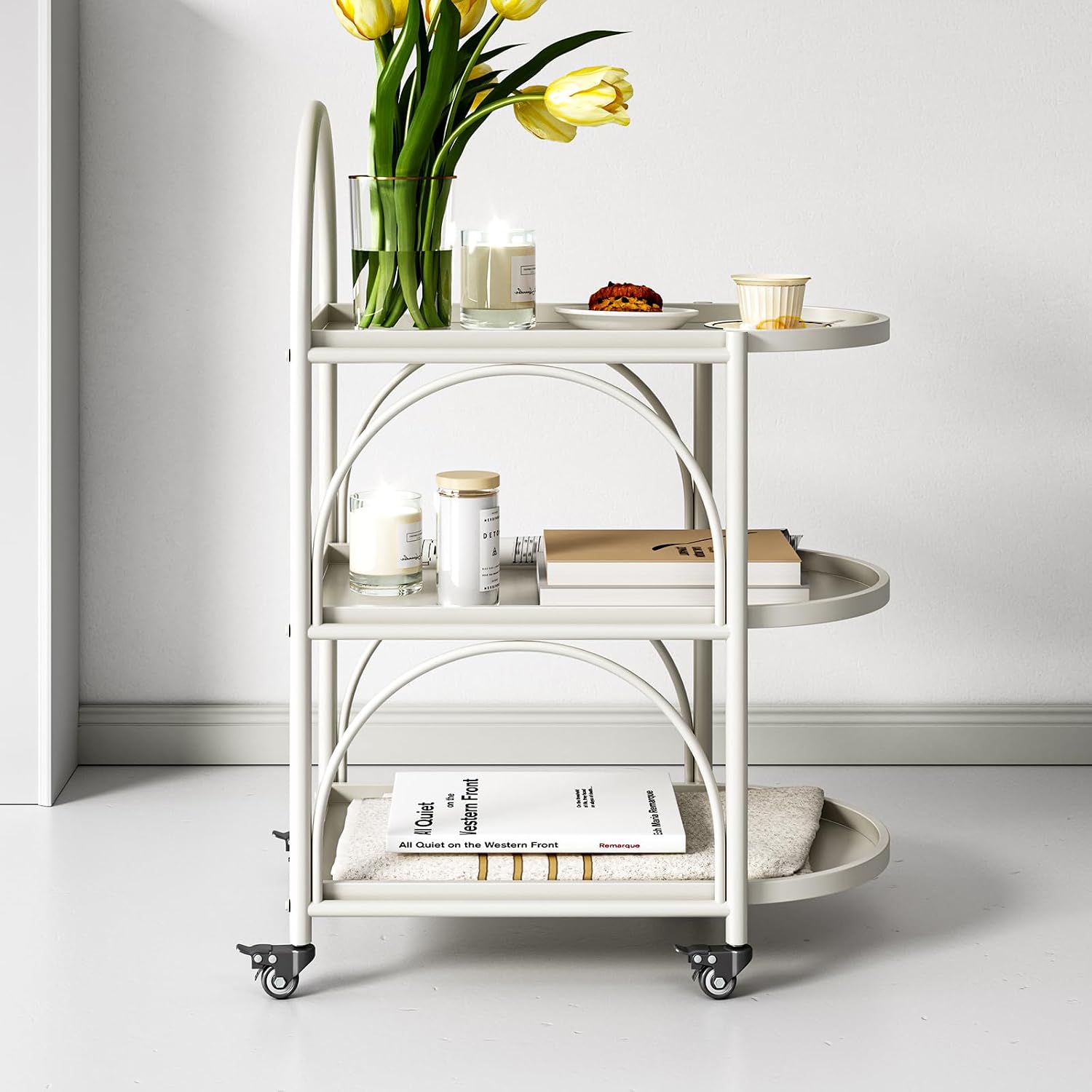 White Rolling Metal Bar Cart