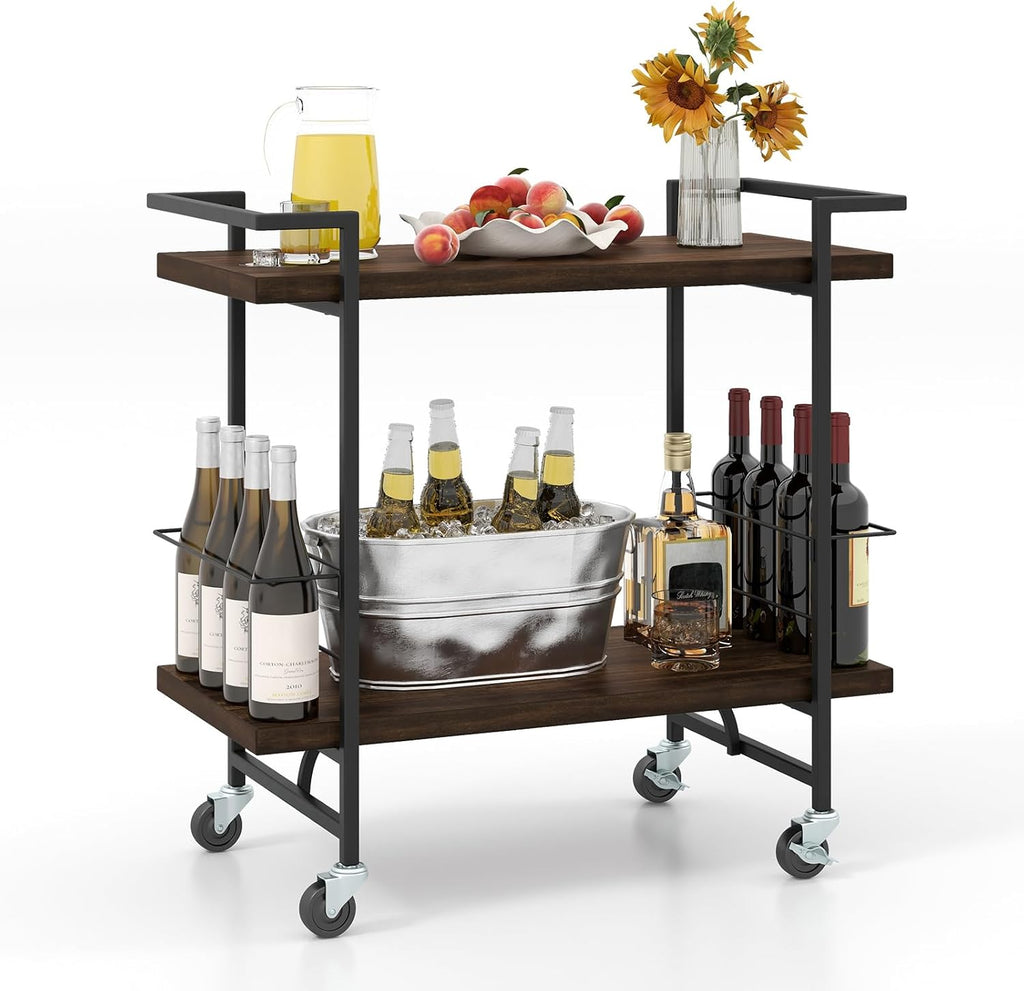 2-Tier Rustic Rolling Bar Cart