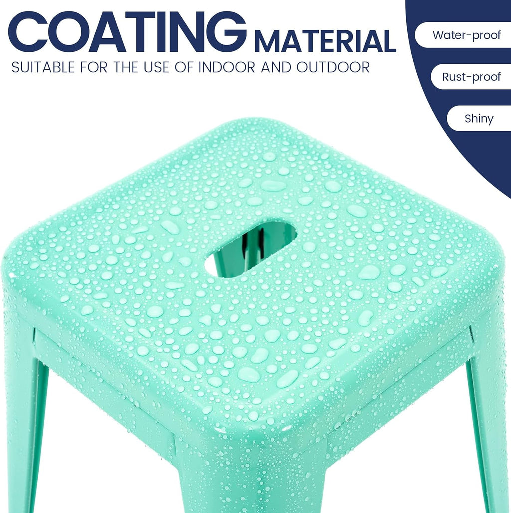 18" Mint Green Stackable Industrial Backless Metal Stools Set of 4