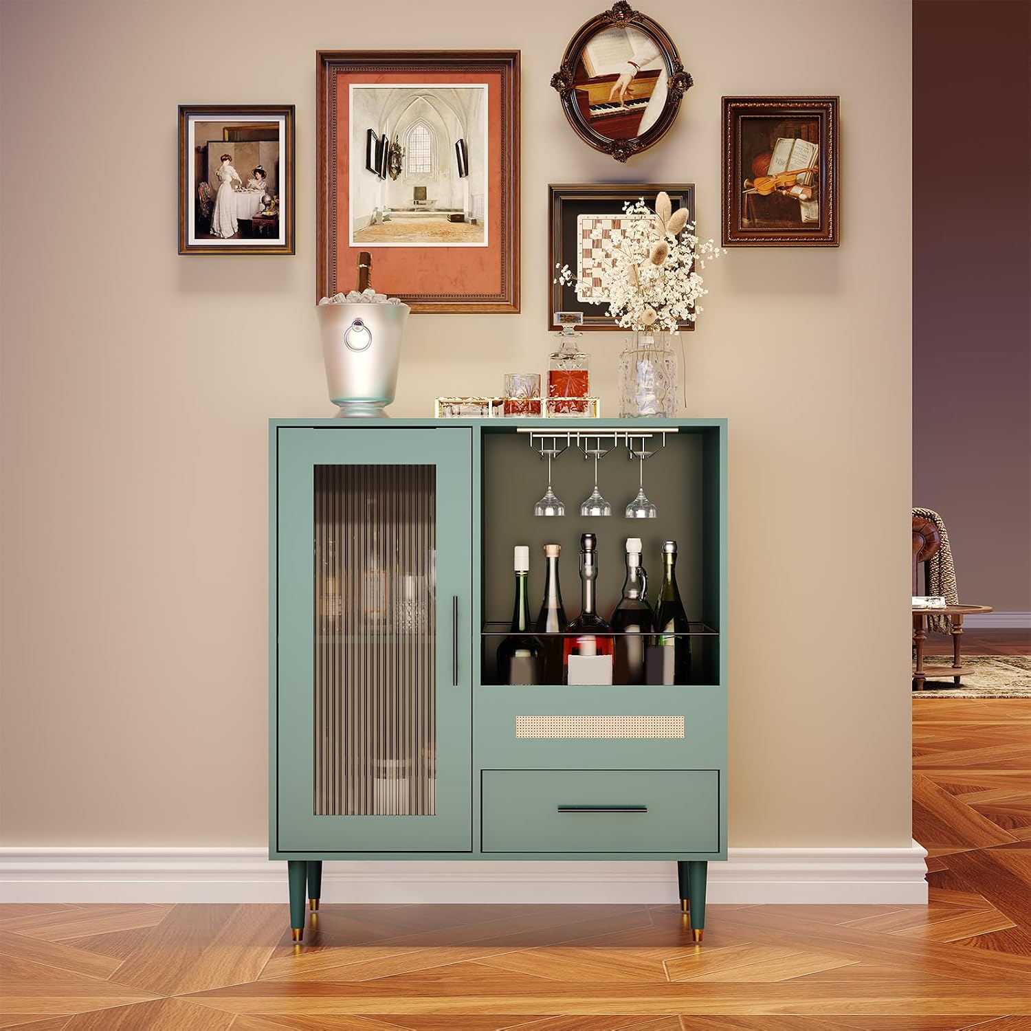 Modern Glass Door Wine Bar Sideboard Cabinet