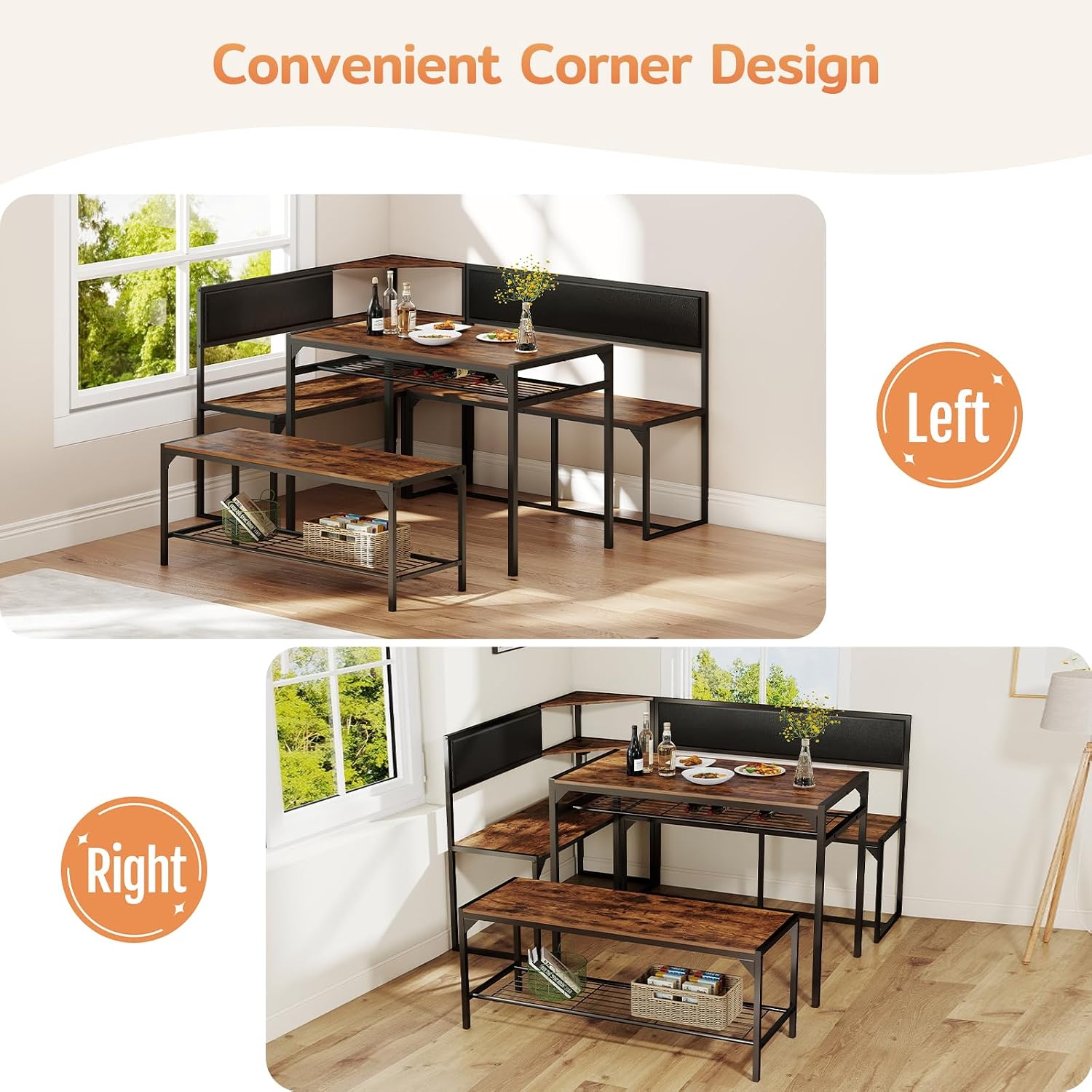 Brown L-Shaped Breakfast Nook Set