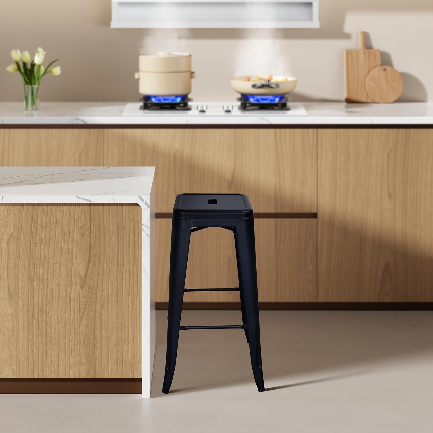 30" Graphite Stackable Backless Metal Bar Stools Set of 4