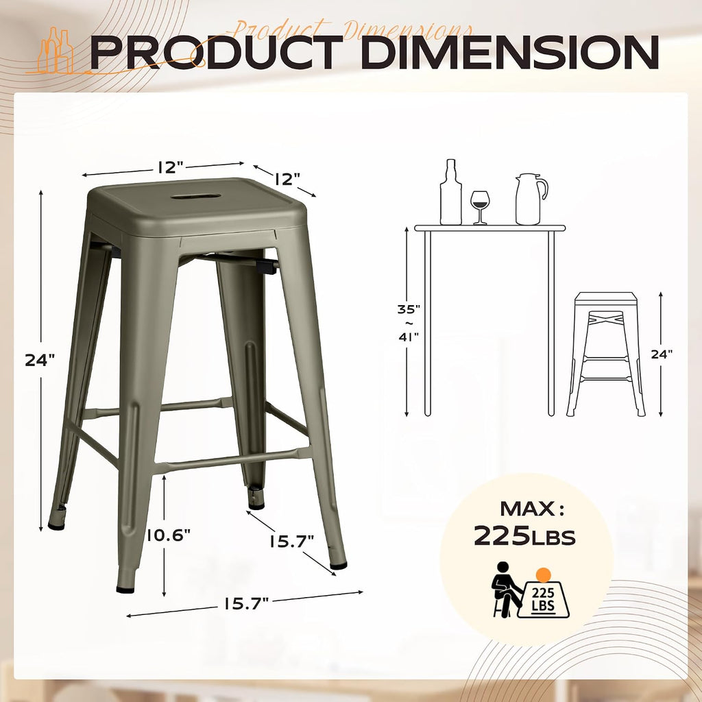 24" Gun Metal Bar Stools Set 4