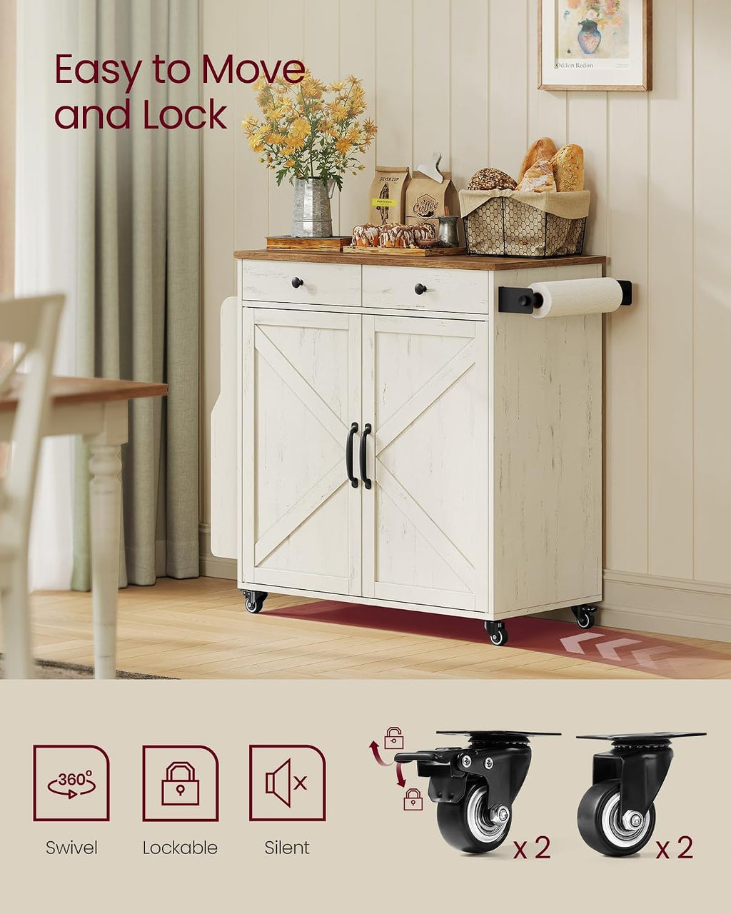 Rolling Rustic Kitchen Island Cart