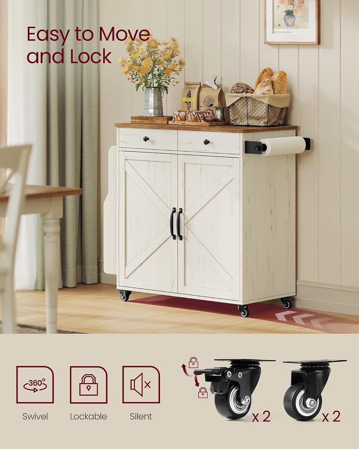 Rolling Rustic Kitchen Island Cart