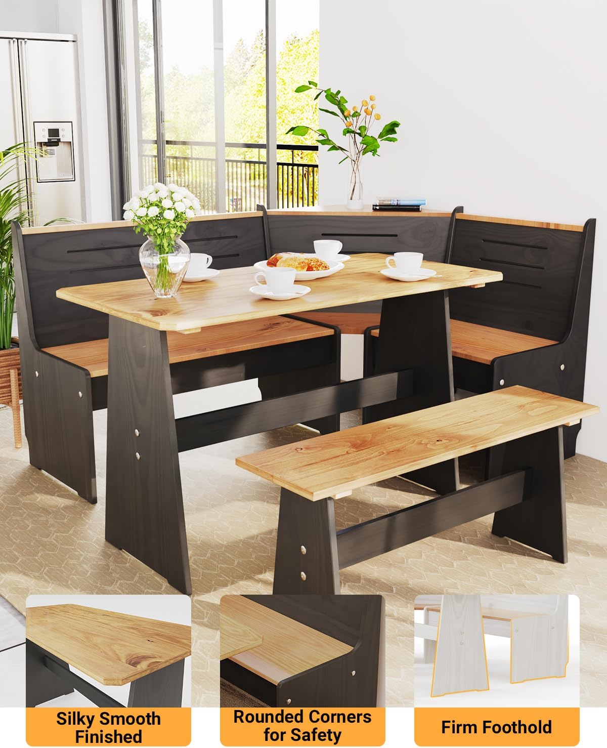 Black L-Shaped Breakfast Nook Set