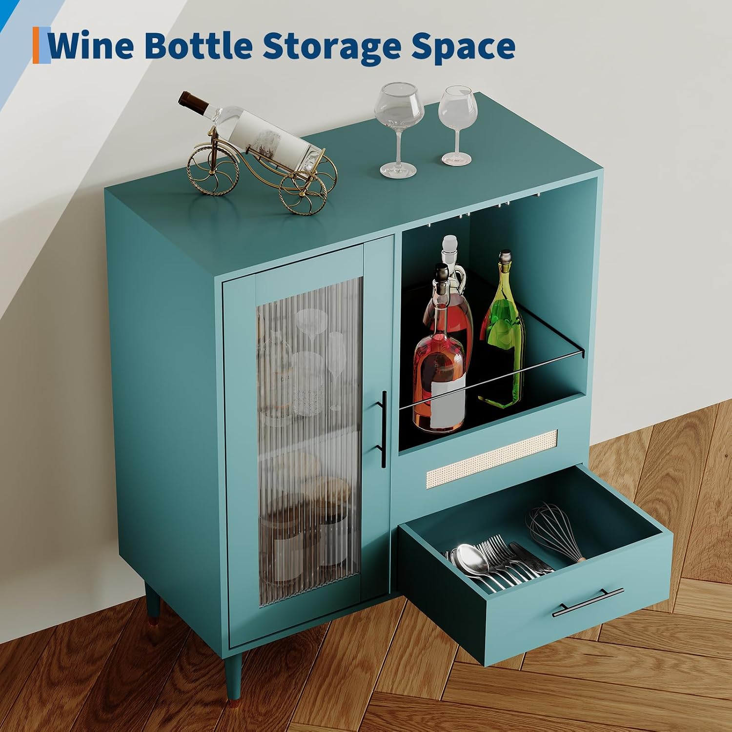 Modern Glass Door Wine & Coffee Bar Sideboard