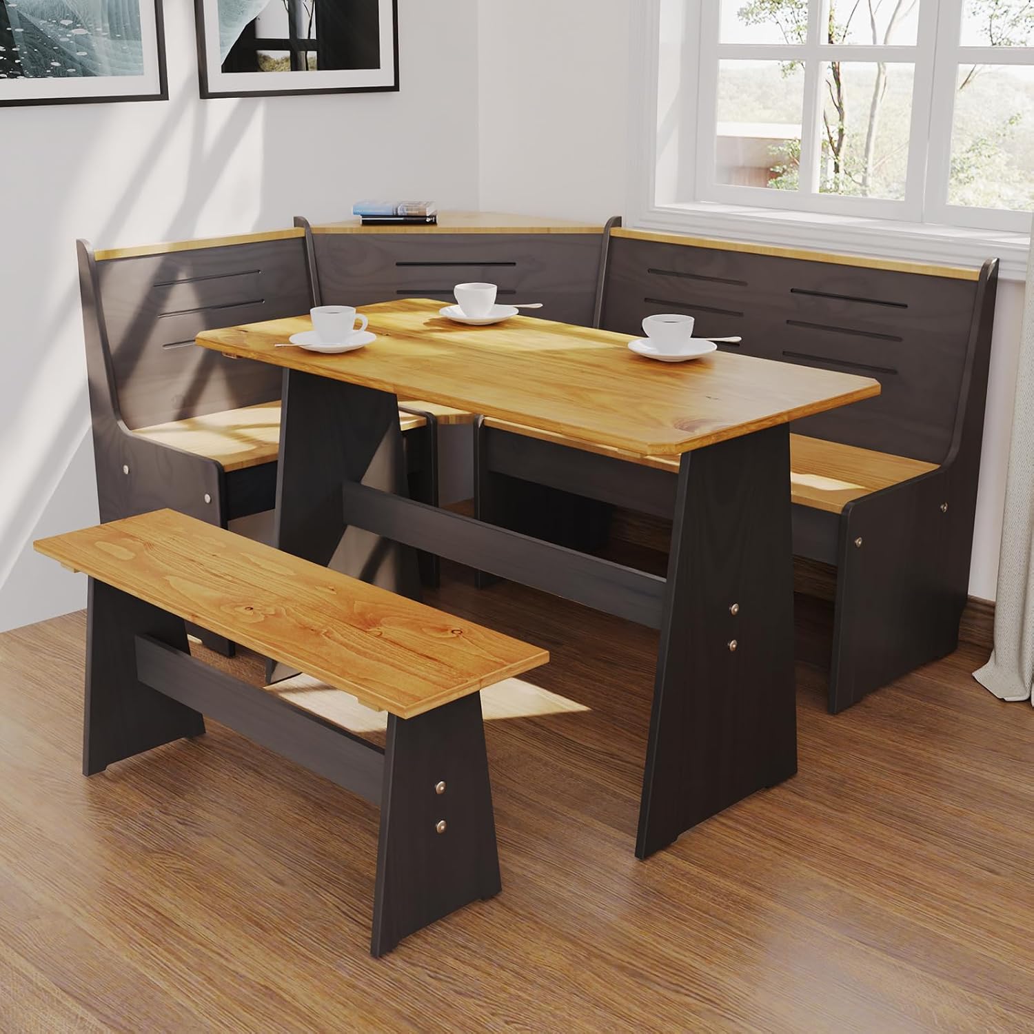 Black L-shaped Breakfast Nook Set