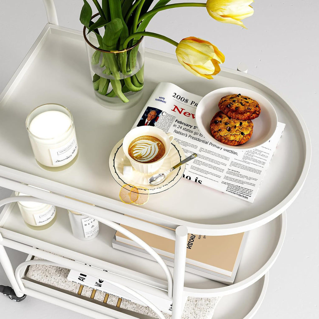 White Rolling Metal Bar Cart