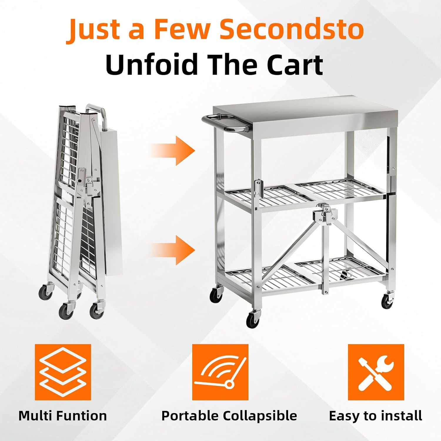 3-Tier Folding Outdoor Grill Cart