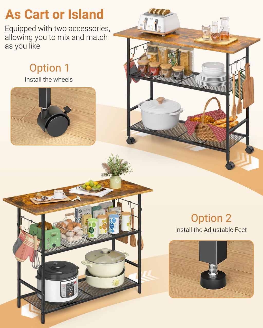 3-Tier Metal Rolling Kitchen Island