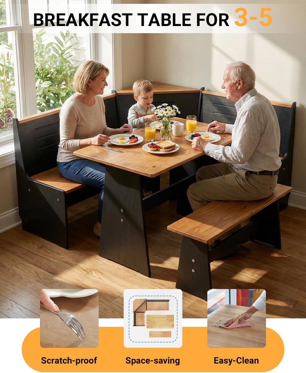 Black L-Shaped Breakfast Nook Set