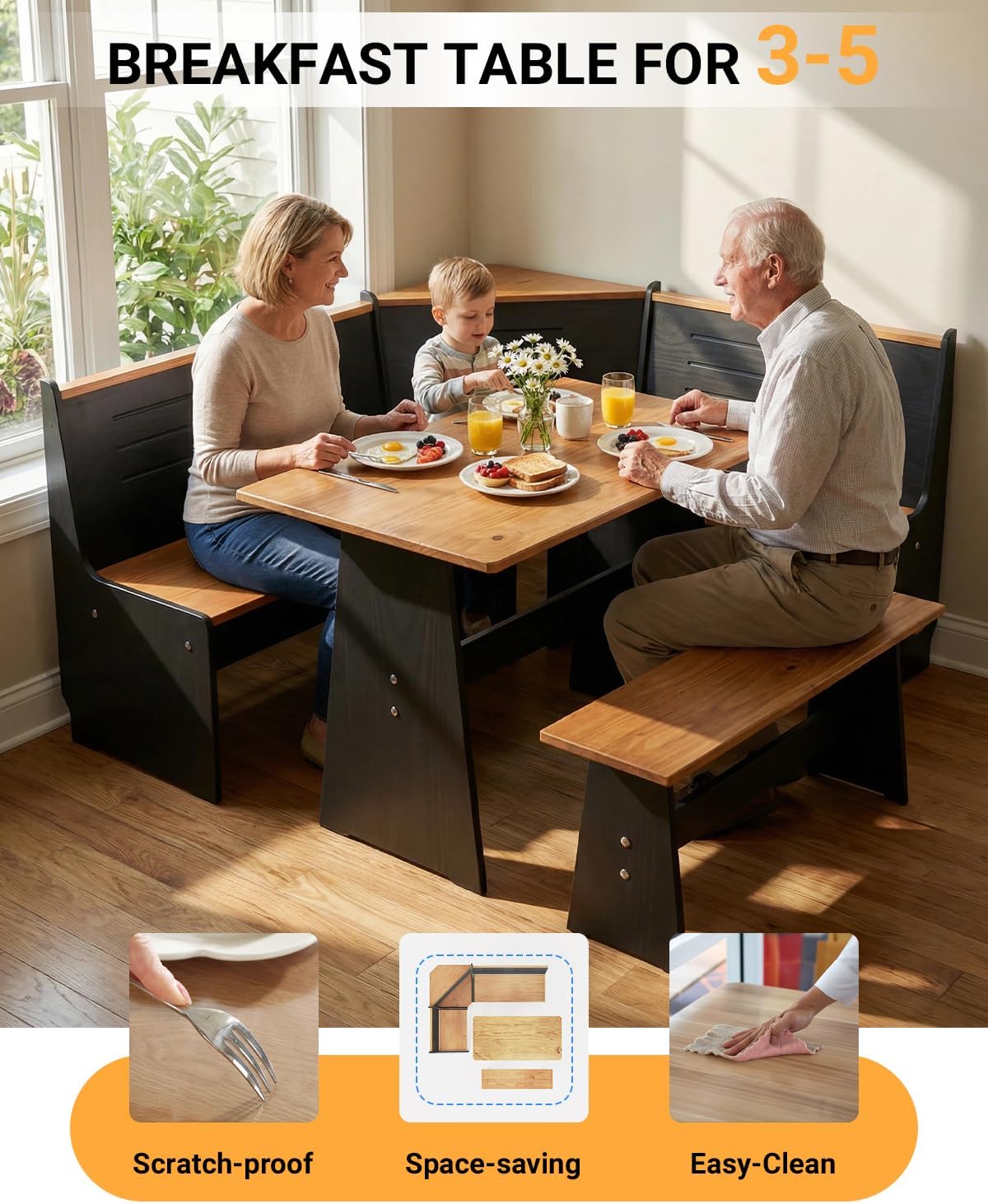 Black Farmhouse Nook Dining Set