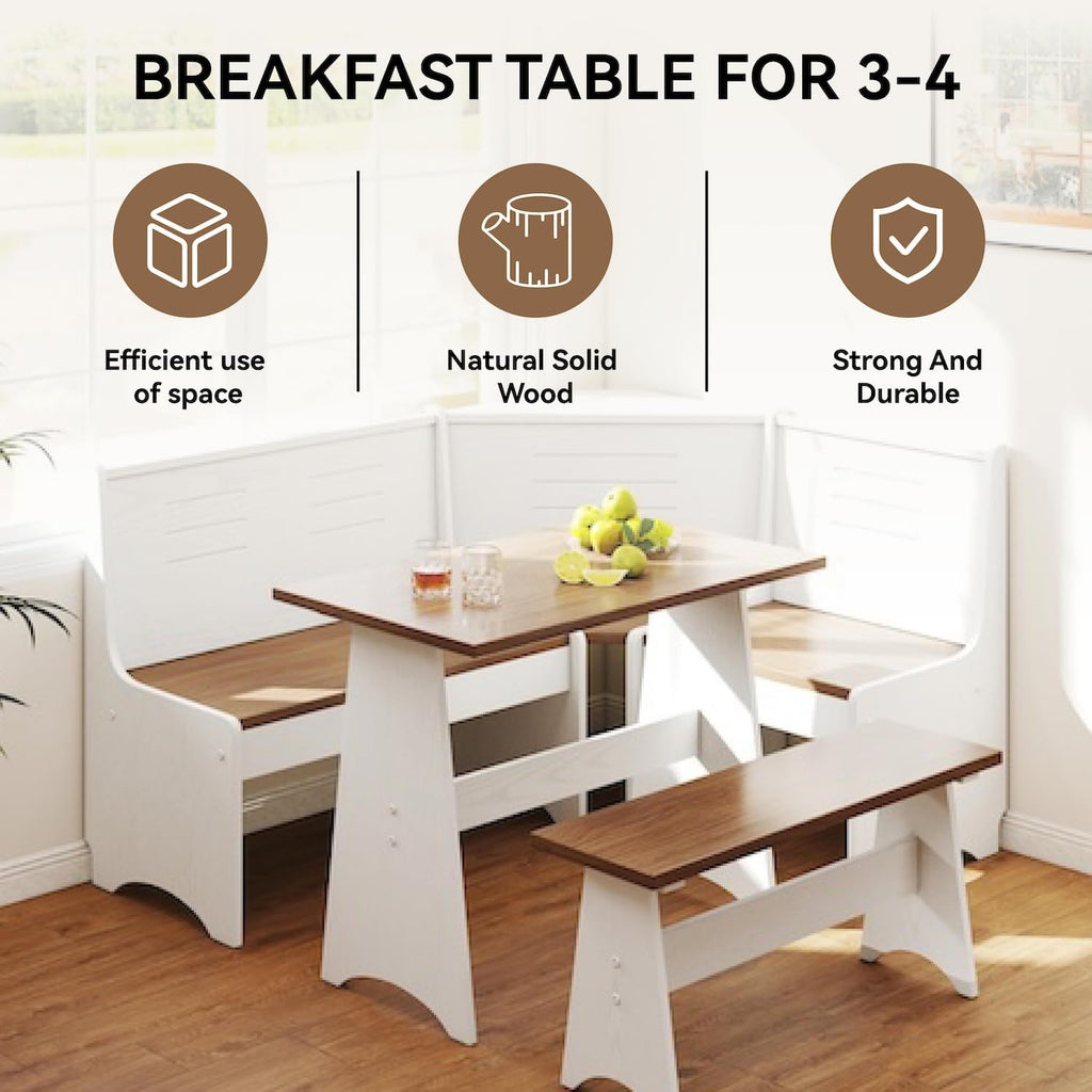White Brown L-Shape Nook Dining Set