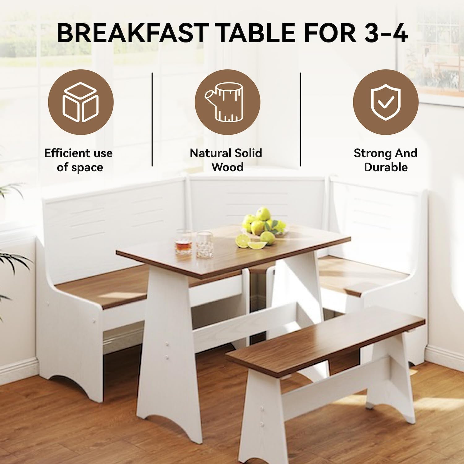 White Brown L-Shape Nook Dining Set