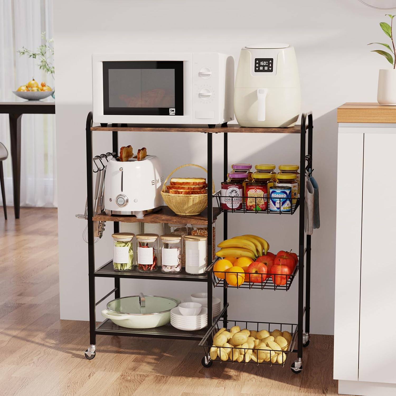 4-Tier Rolling Microwave Storage Cart
