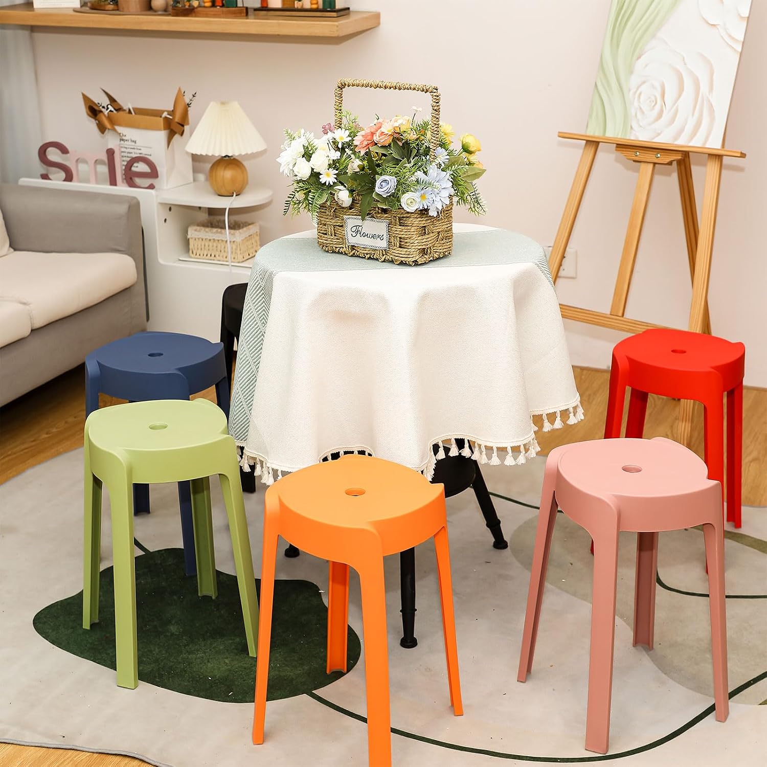 18" Colorful Round Plastic Stackable Stools Set of 6