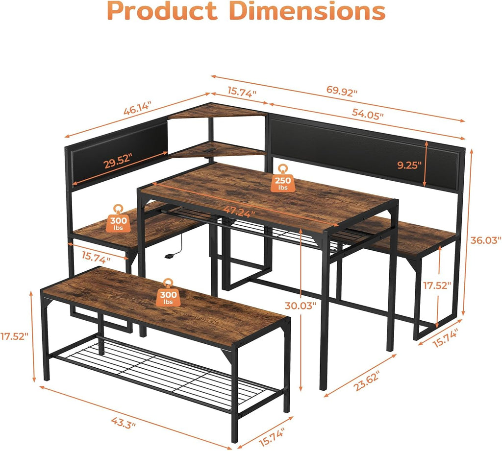Brown L-Shaped Breakfast Nook Set