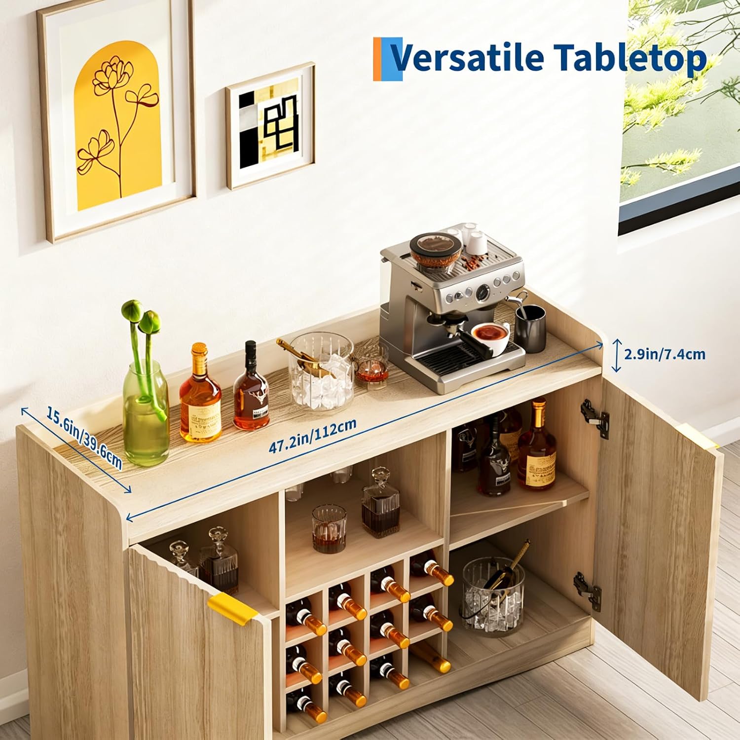 47" Fluted Wine & Coffee Bar Storage Cabinet