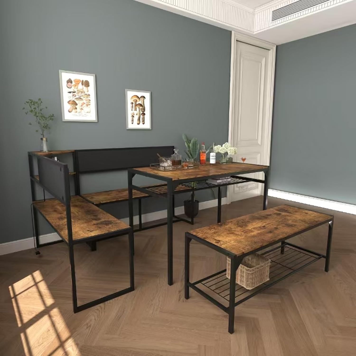 3pc Brown Corner Dining Nook Set