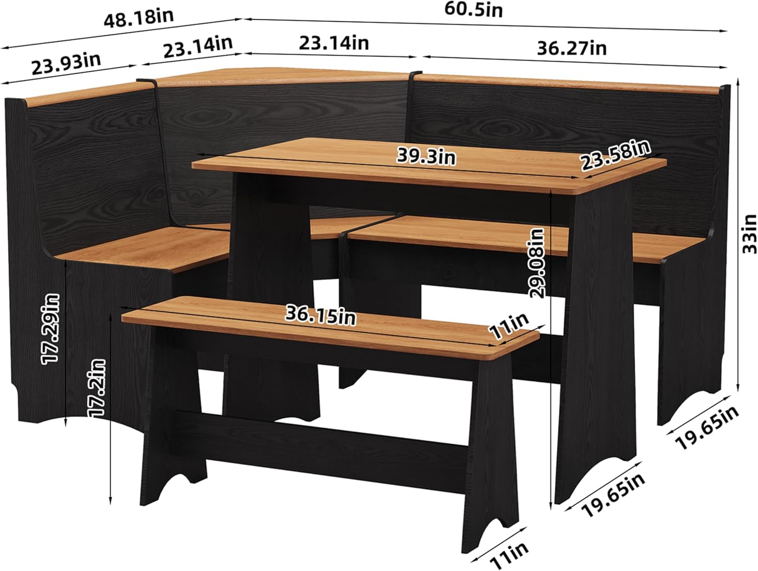 Black Natural Nook Dining Set