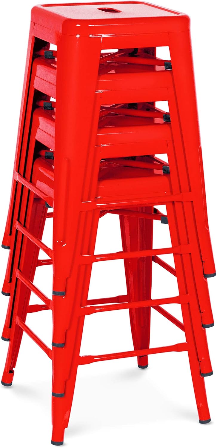 24" Red Stackable Backless Counter Bar Stools