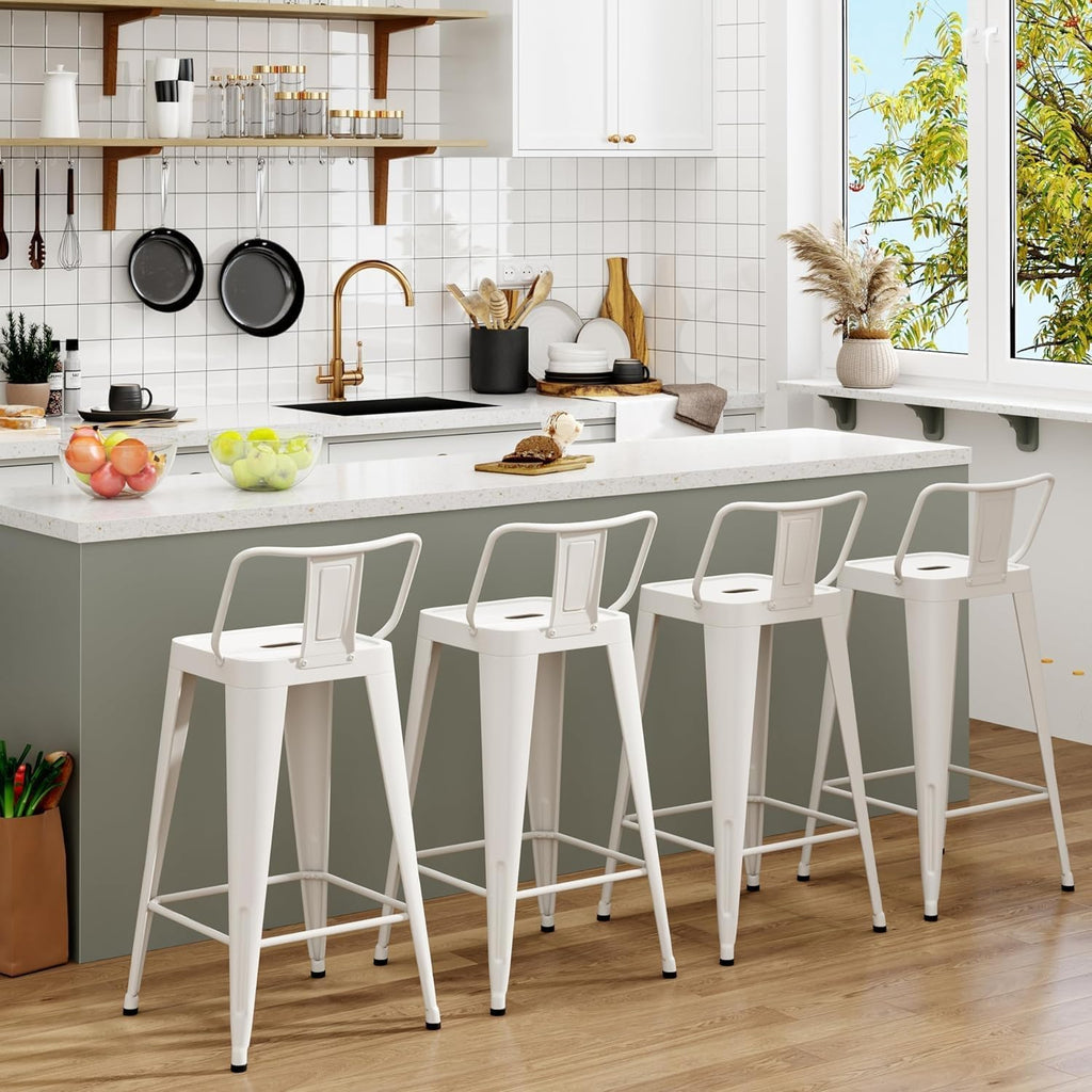 26" White Metal Bar Stools Set 4