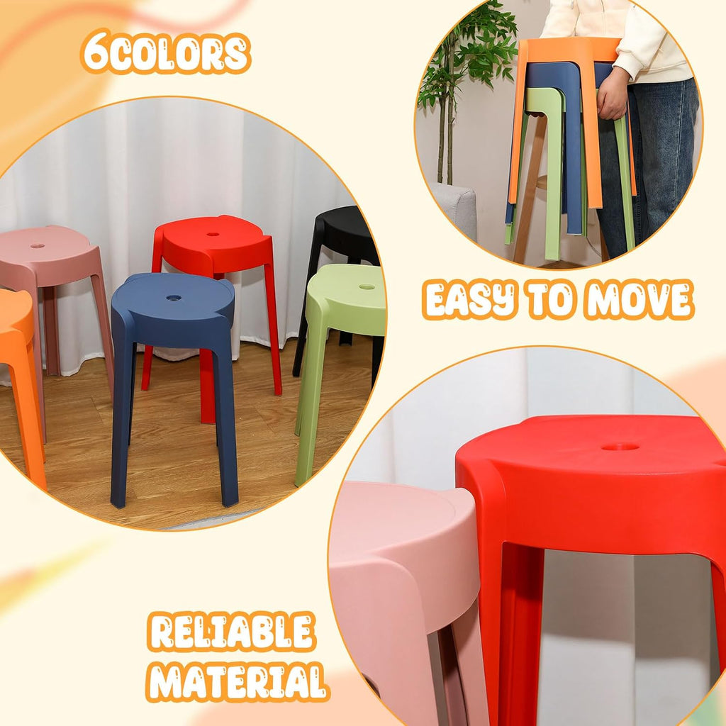 18" Colorful Round Plastic Stackable Stools Set of 6
