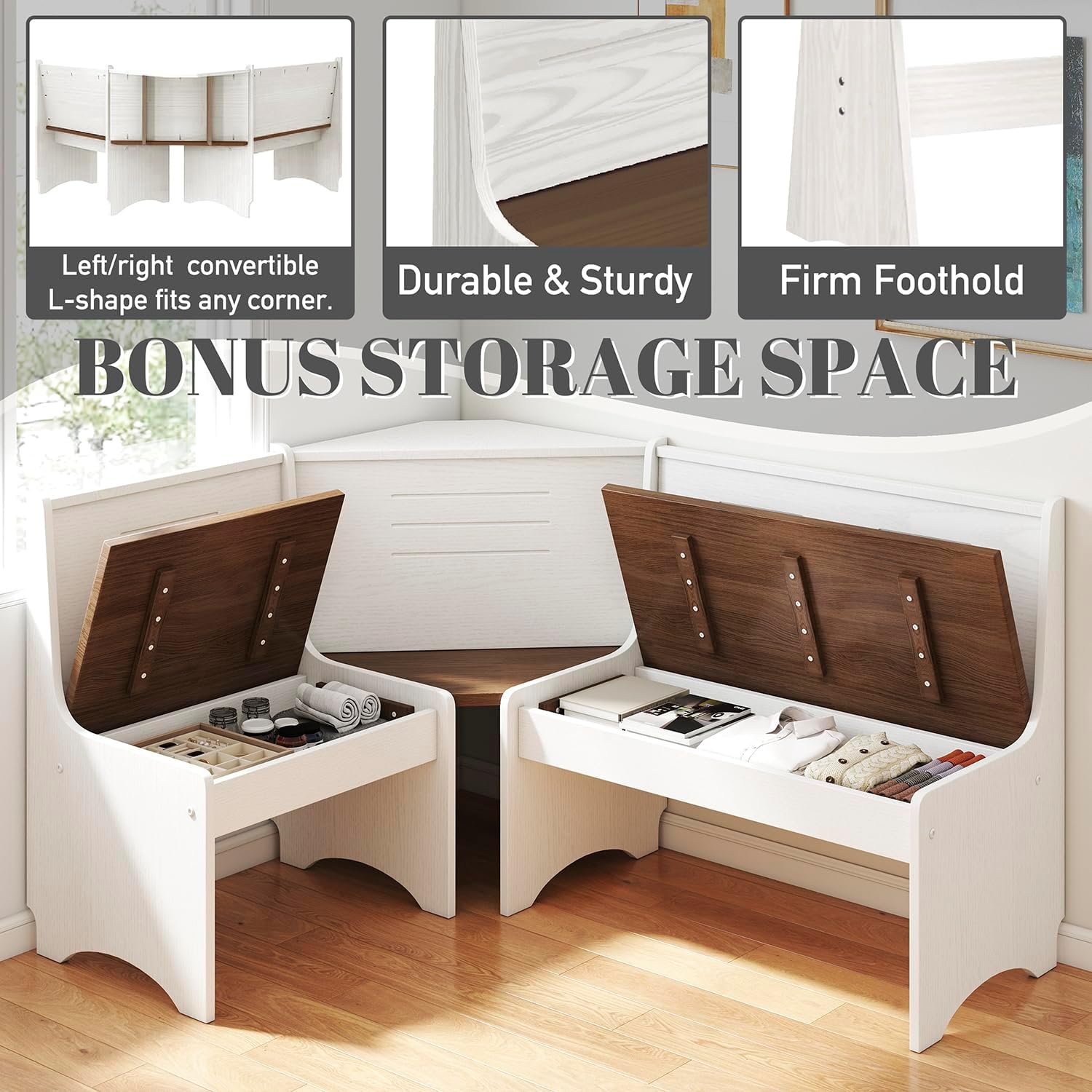 White Brown L-Shape Nook Dining Set