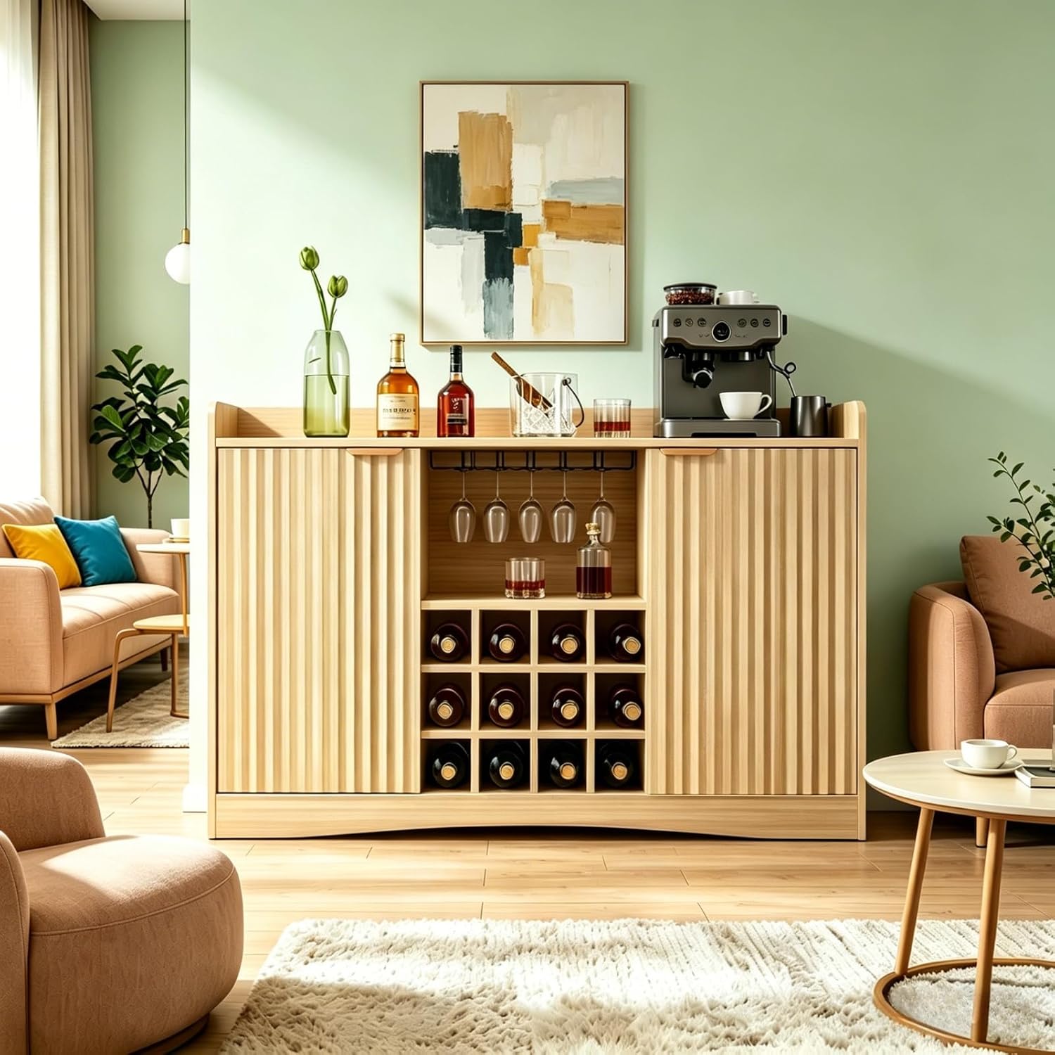 47" Fluted Wine & Coffee Bar Storage Cabinet