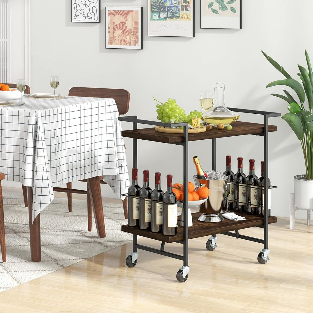 2-Tier Rustic Rolling Bar Cart