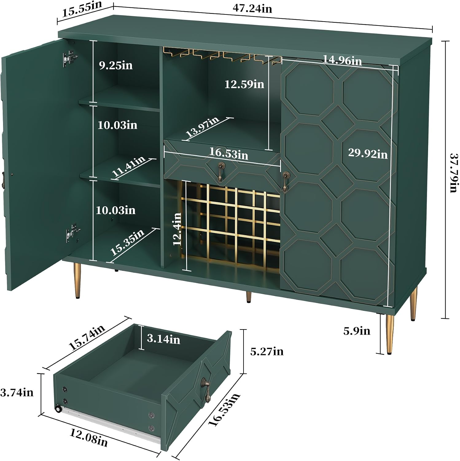 Green Geometric Door Wine Bar Cabinet