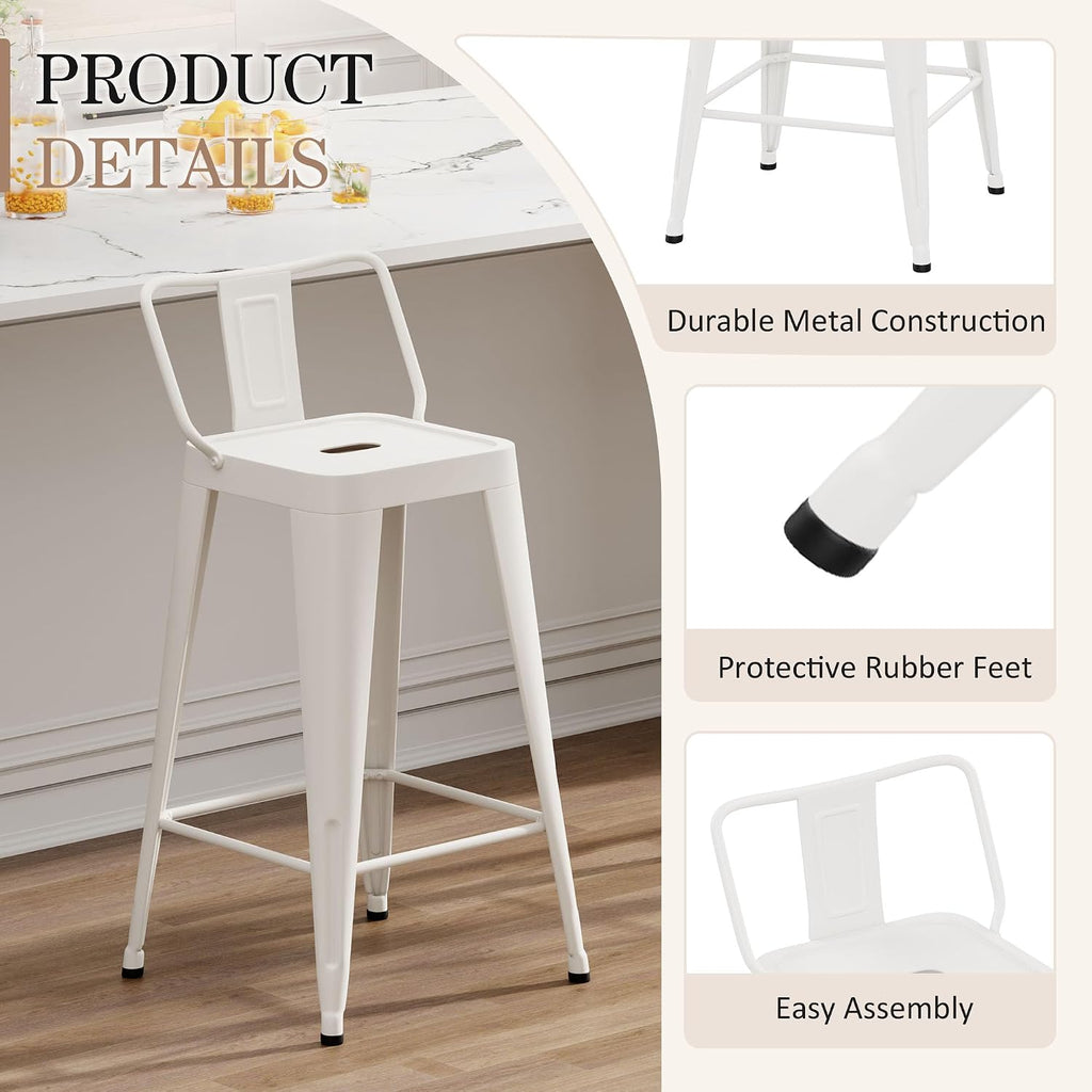 26" White Metal Bar Stools Set 4