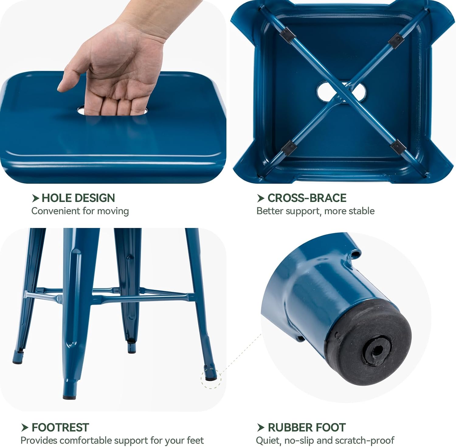 24" Deep Blue Square Bar Stools Set 2