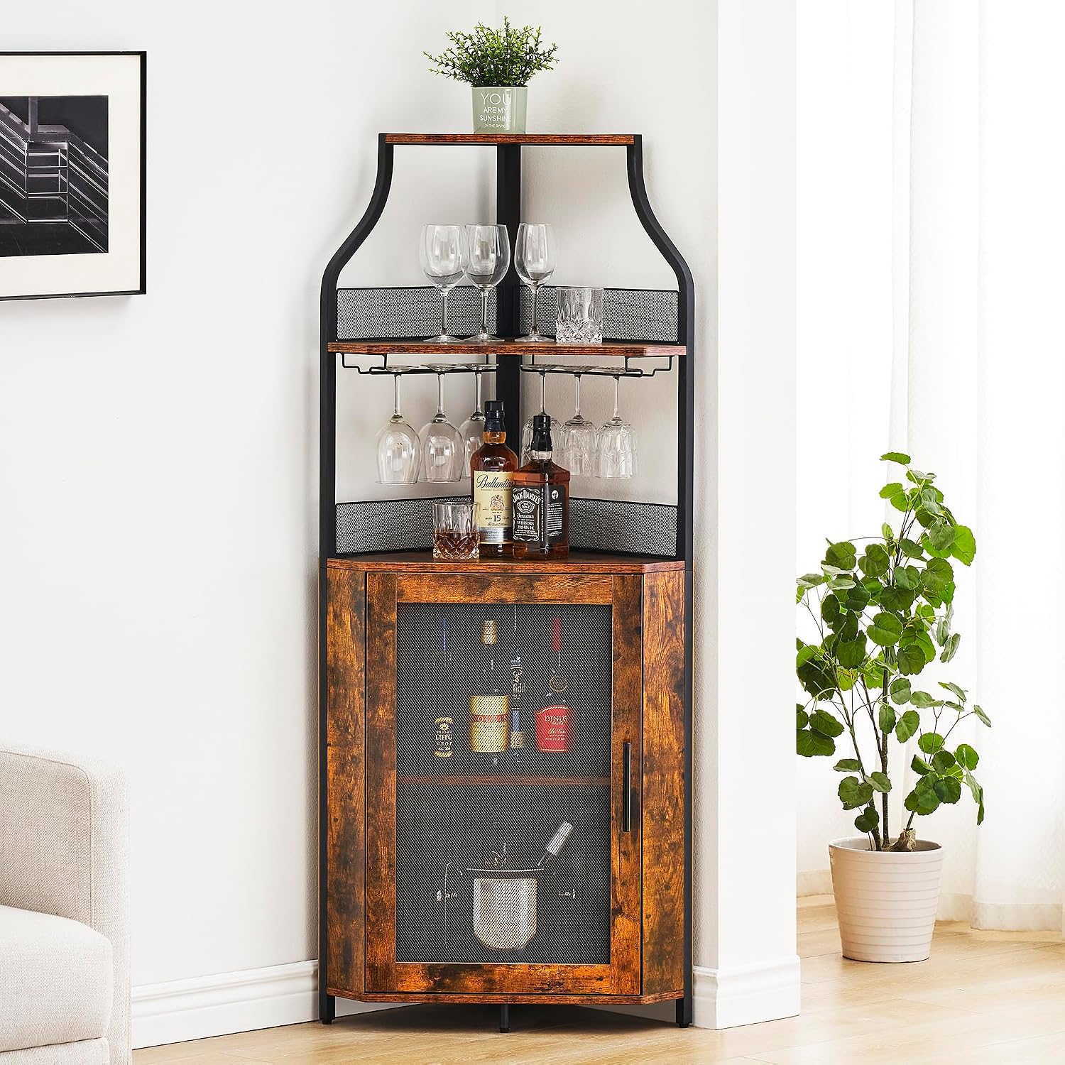 Industrial Retro Brown Corner Wine Cabinet