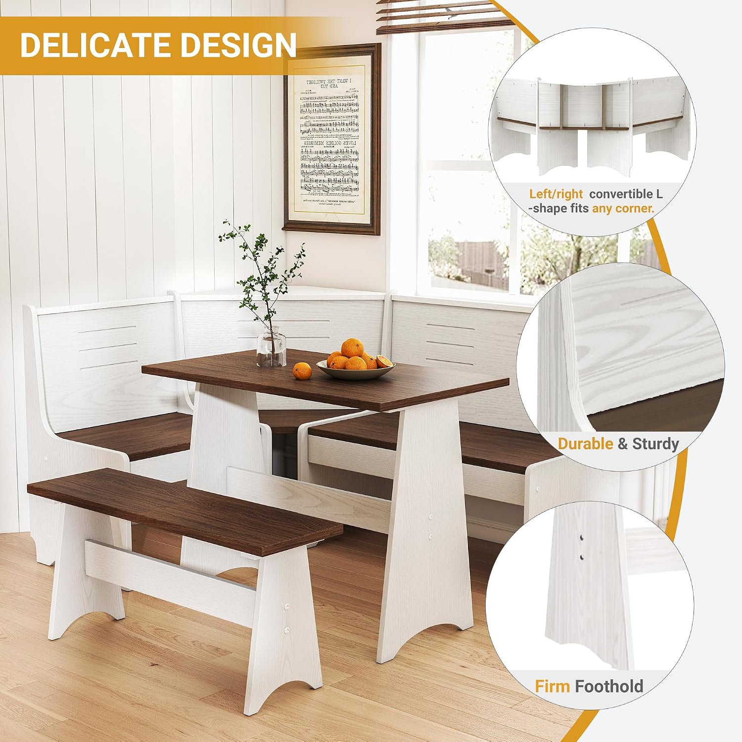 White Brown L-Shape Nook Set