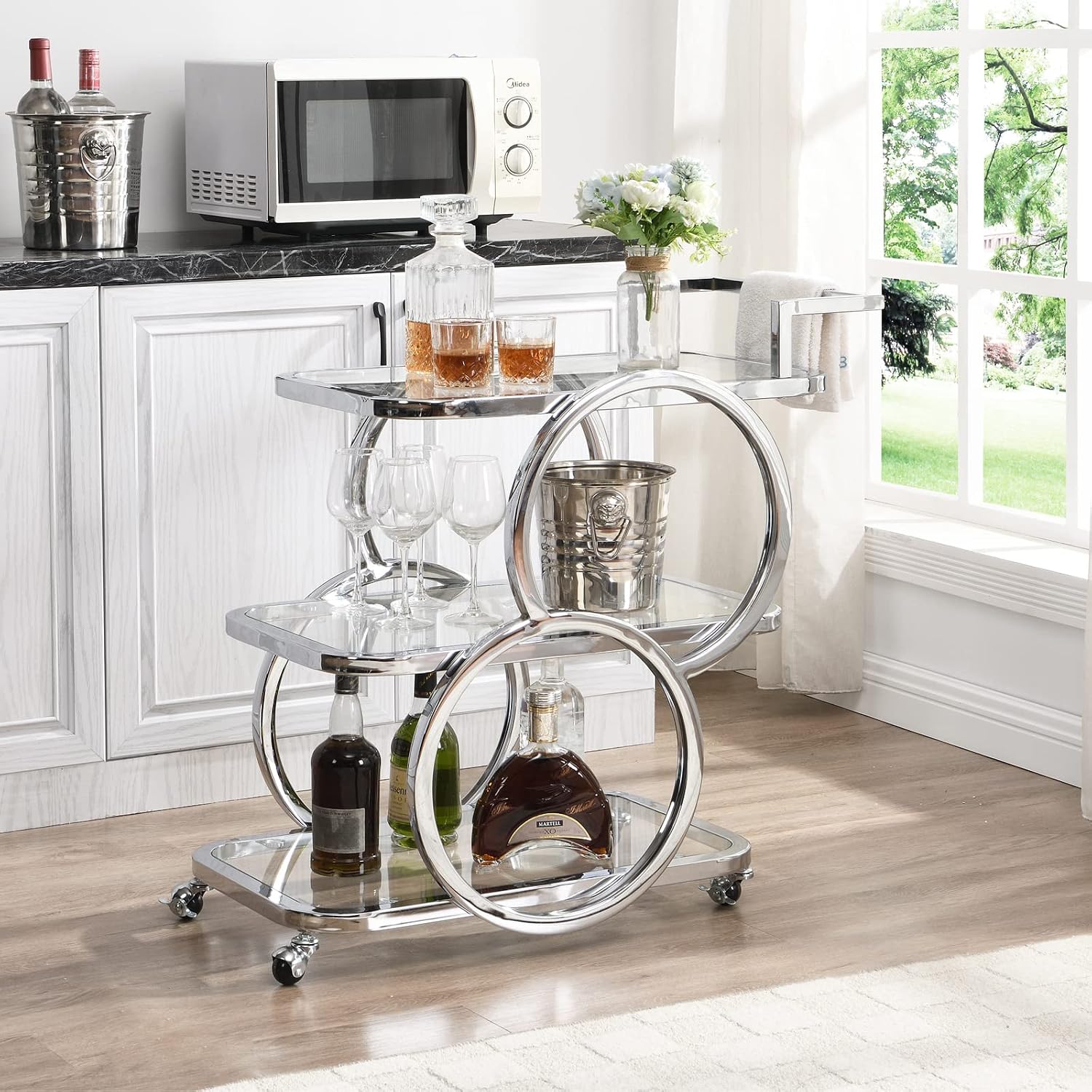 3-Tier Chrome Rolling Bar Cart