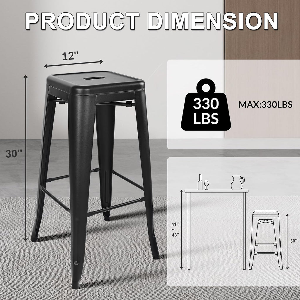 30" Graphite Stackable Backless Metal Bar Stools Set of 4