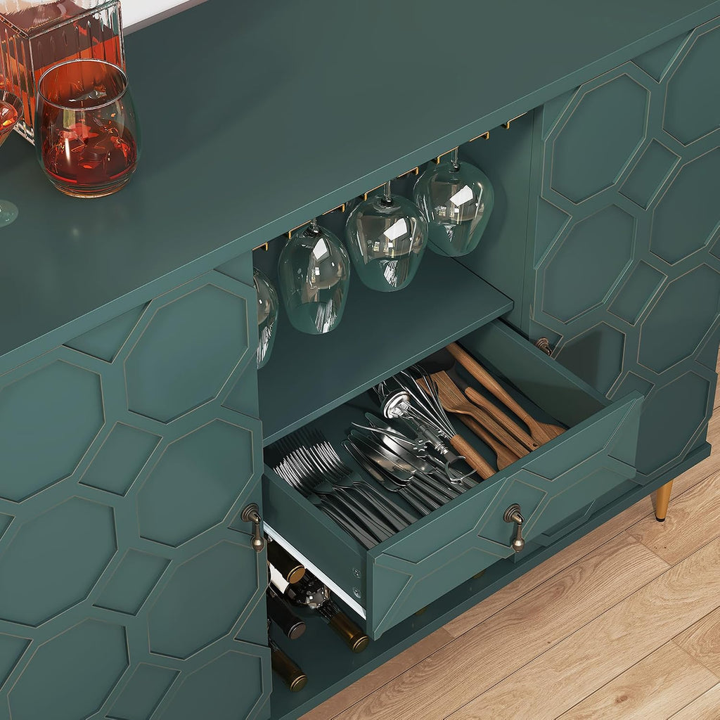 Green Geometric Door Wine Bar Cabinet